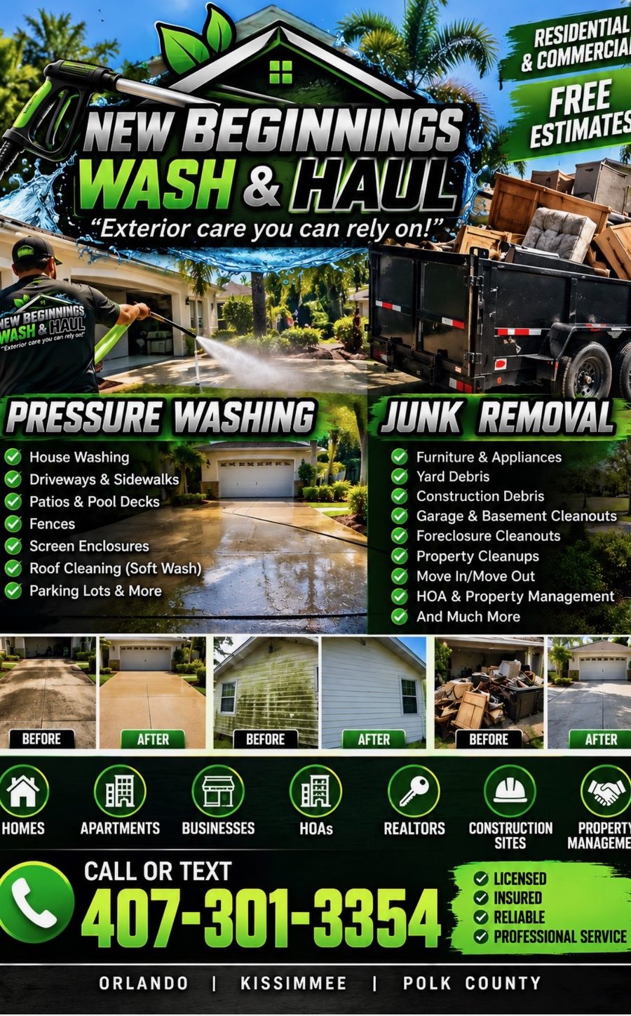 New Beginnings Wash and Haul service flyer